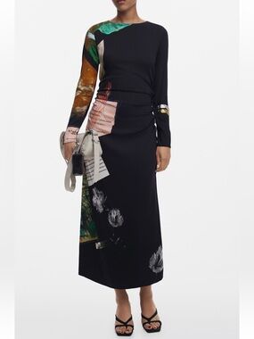 NEW Desigual Mix Print Long Sleeve Midi Dress